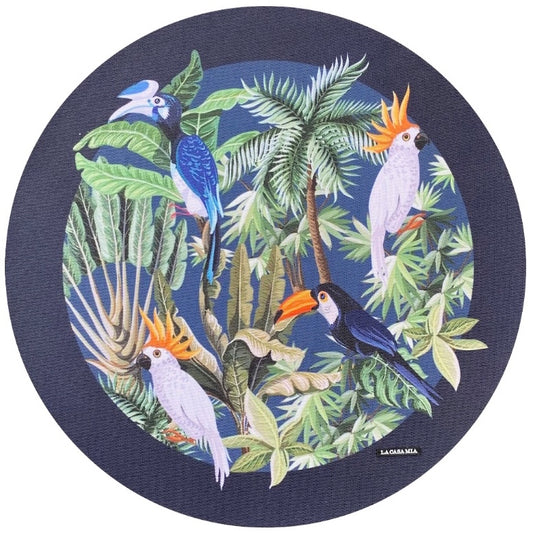 Individual de uso diario “aves tropicales con marco azul” ha