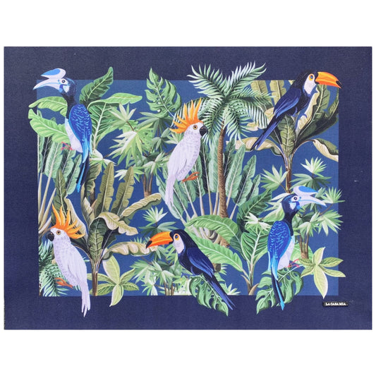 Individual de uso diario “aves tropicales con marco azul” ha