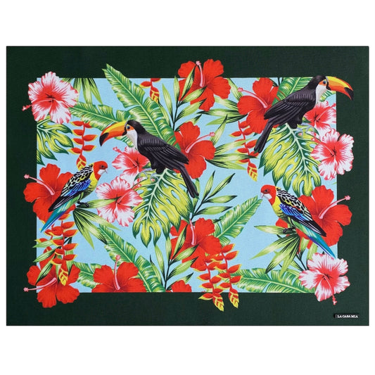 Individual de uso diario “aves tropicales con marco verde”