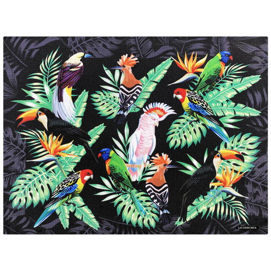 Mantel individual “aves tropicales en fondo negro”